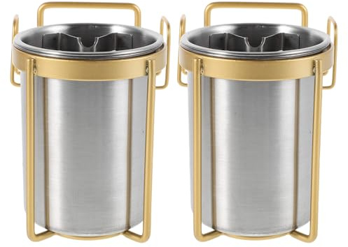 INOOMP 2pcs Stainless Steel Wall-mounted Ashtrays Cigarette Ash Tray with Smoke Stopper Punch-free Installation for Indoor Bathroom and Home Use