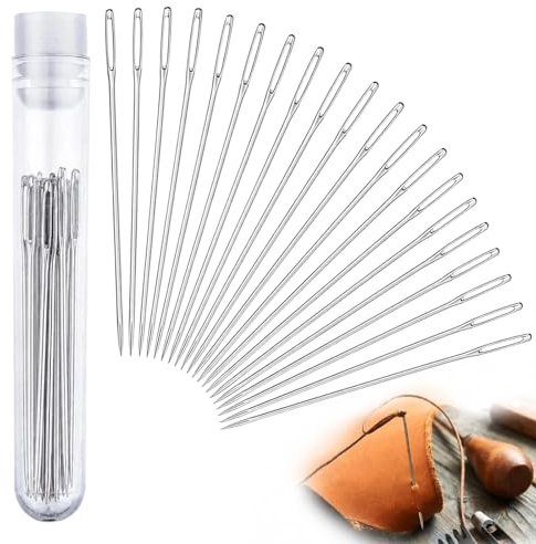 20 Pcs Large Eye Leather Sewing Needles – Leather Stitching Needles with Clear Storage Bottle for Hand Betweens, Tapestry, Darning, and Heavy Fabric Crafting