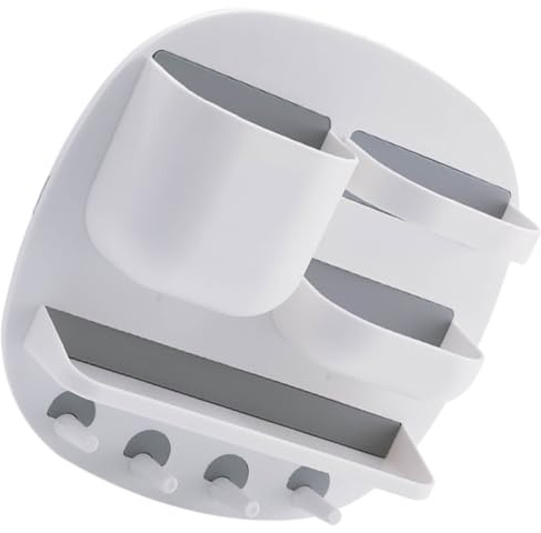 PLAFOPE Wall Shelf Bathroom Wall Holder White Pp Hips Three Compartments Storage Tray Four Hooks Bathroom Storage Shelf