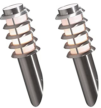 2er Set KONSTSMIDE Energiespar Außenwandleuchte TRENTO, Wandlampe Fackel Edelstahl / Acrylglas opal, 7560-000