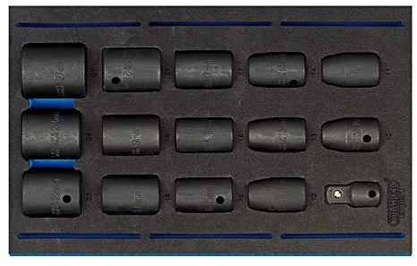 Draper 63415 1/2 Square Drive Impact Socket 15 Piece Set in 1/4 Eva Insert Tray , Blue