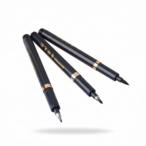 Rotulador de tinta de 3 tamaños para caligrafía china japonesa negra para principiantes, escritura, letras, firma, ilustración, diseño (paquete de 3 unidades)