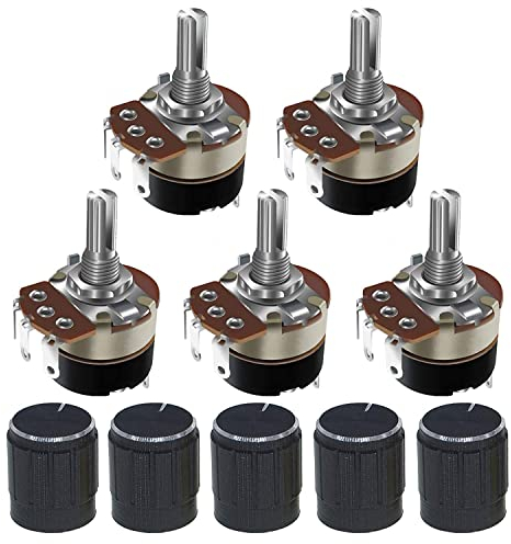 PENGLIN 5PCS WH138 10K Ohm Rotationspotentiometer mit Schalter, 5-teiliger schwarzer Potentiometer-Legierungsknopf