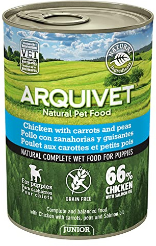 ARQUIVET Latas de Pollo con Zanahoria, Guisantes y Aceite de salmón - Pack 6 Unidades x 400 gr - Comida húmeda para Perros - para Perros jóvenes, Todo Tipo de Razas