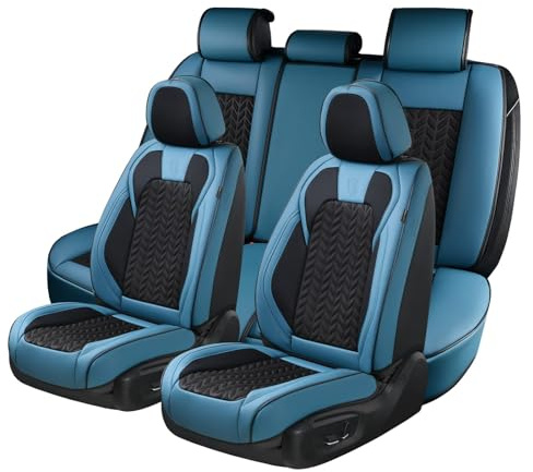 Coverado Seat Covers Full Set, 5 Seats Breathable Faux Leather Seat Covers for Cars, Car Seat Cover Winter, Car Seat Protector Car Seat Cushion, Automotive Seat Cover Universal Fit Most Vehicles, Blue