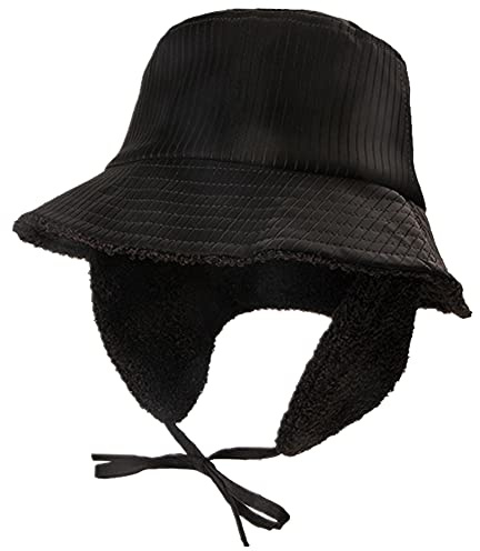 ZffXH Vinter hink, regnhattar för kvinnor, flickor med öronklaffar, varm höst, fiskare, vattentäta kepsar, polarfleece, cloche, damer, Svart, L