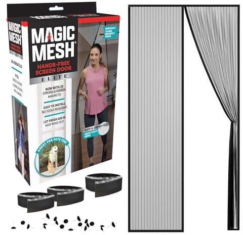 Magic Mesh Elite- More Durable Magnetic Screen Door, Reinforced Seam Mesh Curtain Keeps Bugs Out, One Panel Hook & Loop Frame, Strong & Hidden Magnets- Fits Single Doors up to 39 x 83 Inches