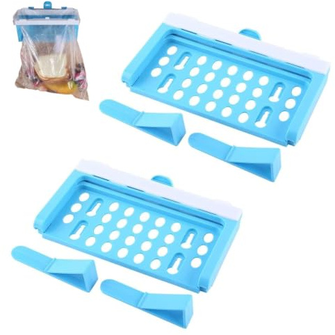 Beufee 2 estantes de plástico para bolsas de basura, sobre el armario, soporte para bolsas de basura, soporte plegable para colgar basura, soporte de almacenamiento de basura, soporte bolsas basura