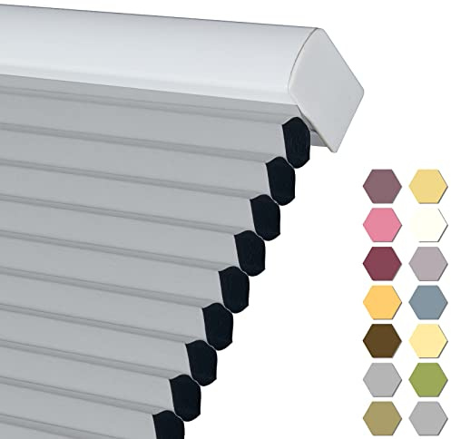 Persilux Custom Size Cellular Shades Cordless Blackout Roller Shades Bottom up Pleated Window Blinds Thermal Insulated Honeycomb Blinds for Windows, Home and Office Dark Grey