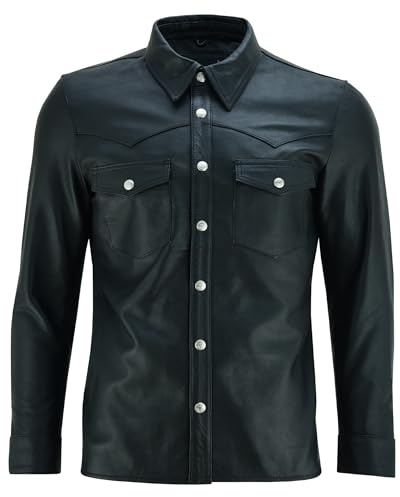 Chemise en Cuir Noire pour Homme (as4, Alpha, 3X_l, Regular, Regular, 3XL)