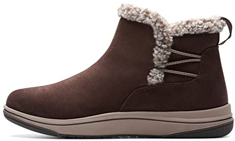 Clarks Women's Breeze Fur Ankle Boot, Dark Brown Textile, 5.5 Medium US