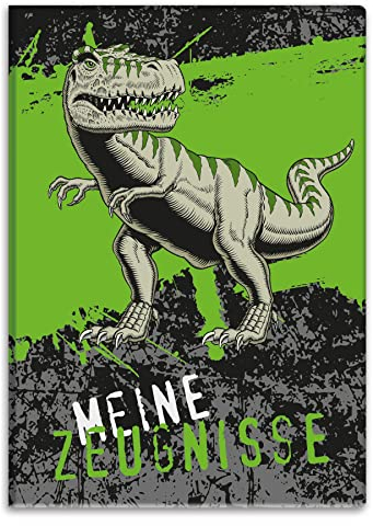 itenga Zeugnismappe Motiv T-REX Dinosaurier DIN A4 Dokumentenmappe Zeugnisse - für Kinder Jugendliche Schüler Jungen Mädchen