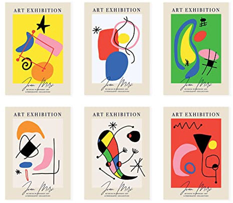 Nacnic Set di 6 illustrazioni artistiche di Joan Miró. Collezione di dipinti decorativi del famoso artista. Surrealismo ed Espressionismo. Stampe per Interior Design e Decorazione. A3.