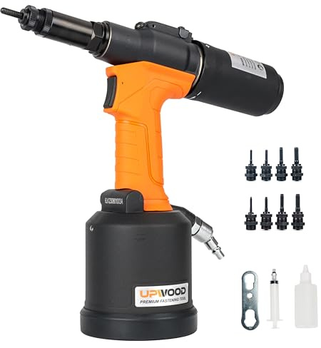 UPWOOD Heavy Duty Pneumatische Hydraulische Nietmutter Werkzeug, HPS6312 Luft Nietmaschine Automatische Nietmutter Pistole Werkzeug Einstellung Kit mit M3, M4, M5, M6, M8, M10, M12 Montage