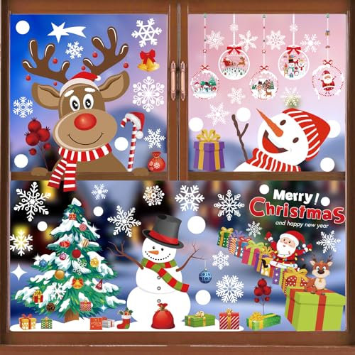 Bblike Adesivi per Finestre di Natale, 8 Fogli Window Sticker Decor Fiocchi di Neve Immagini per Porte, Vetrine, Frontali in Vetro, Decorazione Natalizia Riutilizzabileti