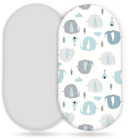 Odot 2er-Set Spannbettlaken für Babybett Kinderbett, Windel-Wickeltisch-Abdeckung Kinderwagen Matratzenbezug, Baby Spannbetttuch Stubenwagen Bezug mit Gummizug (Elefant,82x41cm)