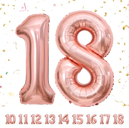 18 Geburtstag Deko zahlen luftballon 18 jahre | Folienballon Roségold - für 18. Geburtstagsdeko Männer Frauen Ballon Zahl Deko zum Geburtstag fliegt mit Helium 18.Geburtstagsparty 40-101cm