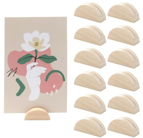 SMCEHEYA Table Number Stands 12Pcs Wooden Place Card Holders Semicircular Design Greeting Card Display Stand Modern Table Card Clips for Wedding Table Name Number Picture Memo Note Photo(4X2cm)