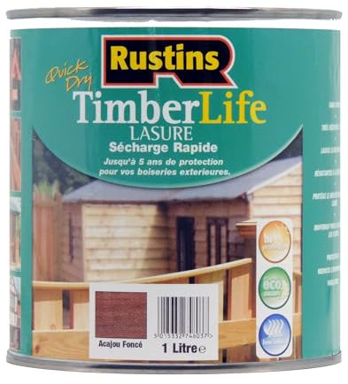 Acrylique Acajou foncé teinté extérieur 5 ans de protection UV pour le bois - 12m² - 1 L (Rustins)