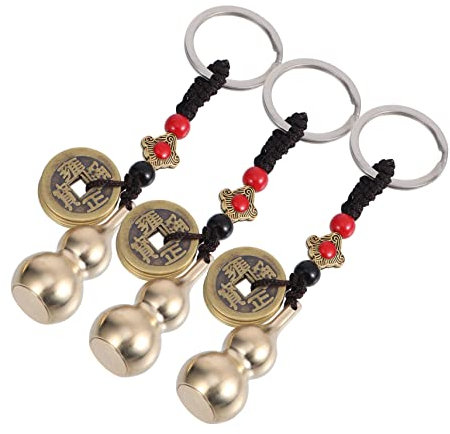 VALICLUD 3pcs Gourd Keychain Auspicious Pendant Keyring Shaped Brassware Decorative Charms for Keys