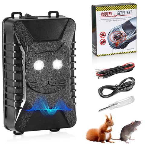 Hofeny Marderschreck Auto | 12V Autobatteriebetriebene Marderabwehr mit Ultraschall & Blitzlicht | Effektiver Marderschutz für KFZ, Haus, Dachboden und Garten | Sofortige und langanhaltende Abwehr geg