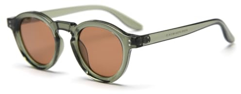 LIGOES Occhiali da sole polarizzati donne uomini occhiali da sole rotondi TR90 montatura retrò Eyewear UV400, verde con marrone, m