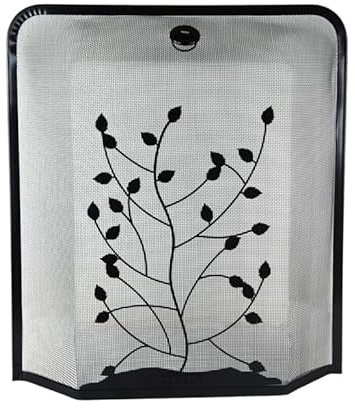 VD® Classic Rectangular Fireplace Spark Guard With Leaf Detail, Metal, Black Mesh with Solid black frame& ring handle Fireguard Open Fire,Stove|Embers. A safety must-have for the home 61 x 54cm