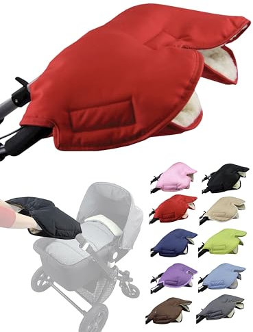 BAMBINIWELT Handmuff mit Lammwolle – warmer Handwärmer für Kinderwagen, Buggy & Radanhänger – wasserfest, winddicht & waschbar – Universalgröße, ideal für Winterspaziergänge, Farbe: rot