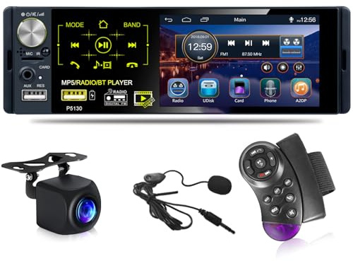 1 Din bilradio med FM/AM/RDS-radio, Bluetooth-bilradio med 4,1 tums pekskärm med avstängningsminne, handsfree-samtal, SWC, USB/AUX/TF-port + AHD backup-kamera