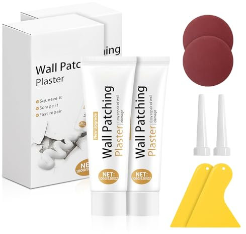 100g Spachtelmasse Weiß Innen - 2 Sets Wall Repair Kit, für Löcher Wand Füllen, 2 Ziehklinge, 2 Schleifpapier, 2 Düsenverlängerung, Löcher Wand Füllen Weiß für die Schnelle Reparatur von Rissen