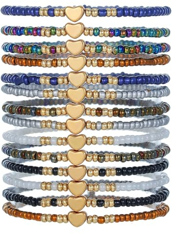 AYWFCBF Friendship Bracelets for Women, Inspirational Preppy Bracelets Stackable, Best Friend Bracelet Set, Stretch Heart Beaded Bracelets for Women