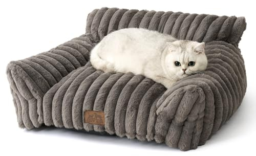 COZY KISS Panier Orthopédique pour Petit Chien et Chat 65x44x30cm - Lit Doux en Fourrure Synthétique, Confortable avec Soutien de la Tête et du Cou, Design en Corde, Lavable et Antidérapant, Gris