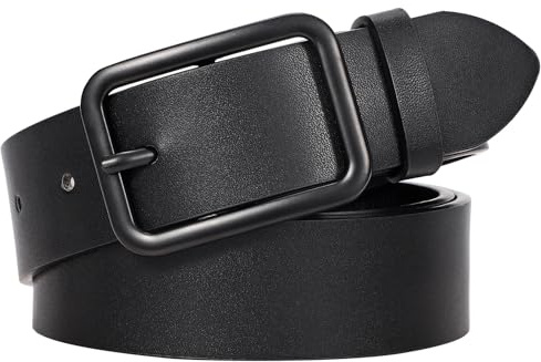 LEACOOLKEY Cintura Da Donna in Pelle Nera Con Classica Fibbia Quadrata, Cintura Da Donna per Pantaloni Jeans, Larghezza 3,3 cm,A-Nero(fibbia nera),130cm(Misura vita 104cm-114cm)