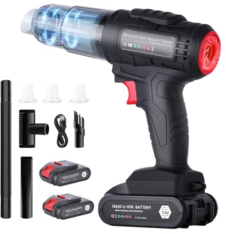 Securex Aspirabriciole Senza Fili, Aspirapolvere Auto Portatile 12Kpa, 80000RPM Motore Brushless, con 2 Batterie 2000mAh, Silenzioso 65dB, 8 Accessori & Filtro HEPA, Ideale per Auto Casa Ufficio