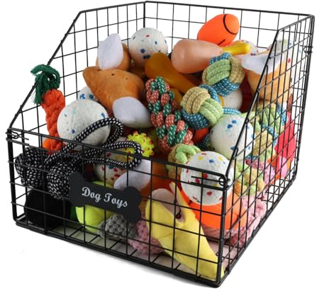 Geyecete dog toy basket Pet wire folding dog toy bin Trapezoid dog toy box Dog Toys Storage Toy box for dogs Dog Toy organizer-Can be Personalized