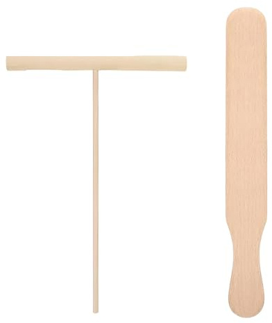 WUSJCOF Set de Crepes y Volteador (2 Piezas), Fácil de Limpiar, Espátula Crepe, Esparcidor de Masa Crepes, Panqueques de Madera, Kit de Espátula Hecho a Mano de Madera Natural, Utensilios de Cocina
