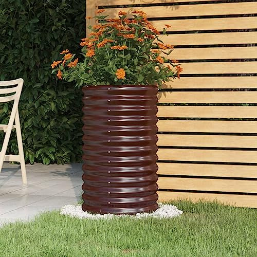 SKTQYQO Vaso Giardino Acciaio Verniciato a Polvere 40x40x68 cm Marrone, Fioriera Rialzata Rotonda Resistente alle Intemperie per Piante, Erbe Aromatiche e Fiori, Struttura Robusta