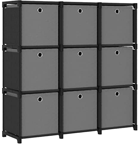 Mhdvray Libreria 103 x 30 x 107,5 cm, in acciaio nero, con 9 scatole, sistema moderno a incastro, per soggiorno, camera da letto, corridoio