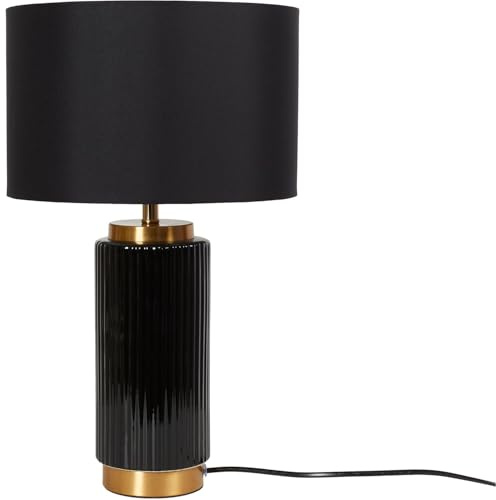 wilko Clara Table Lamp, Ceramic Base, Black with Gold Metallic Accents, Modern Shade
