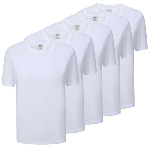 Paquete de 5 Unidades - Camiseta con Mangas Cortas 100% Algodón - 5-TS135 - Blanco, M
