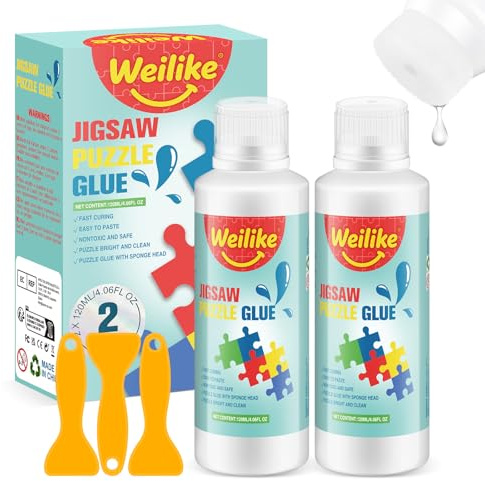 Weilike 120ML*2 Colle pour Puzzle Transparente,Colle À Puzzle Mise À Jour avec Nouvelle Tête Éponge,Non Toxique Et À Séchage Rapide