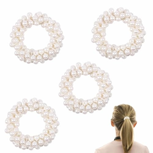 4 Piezas Lazo de Pelo de Perlas Gomas para El Cabello Elásticas con Perlas | Gomas para El Cabello Diademas Elásticas para Coletas para Mujeres y Niñas