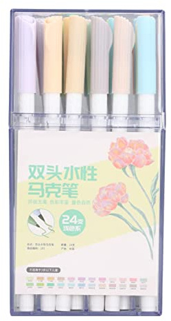 Changor Juego de 24 Marcadores de Doble Punta, Marcadores Artísticos de Colores Claros para Colorear y Dibujar, Seguros para Niños y Adultos, Punta de Fibra, Pinturas de Acuarela, Ideal para Llevar
