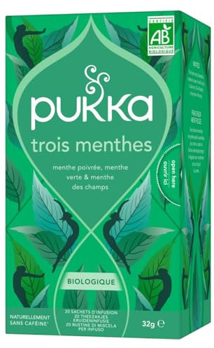 Pukka Tisane, Three Mint, Tisana ai Tre Tipi di Menta, 100% Biologico, Senza Caffeina, Ingredienti Selezionati in Modo Etico, Per una Dolcezza Vibrante Fresca e Suprema, 20 Filtri