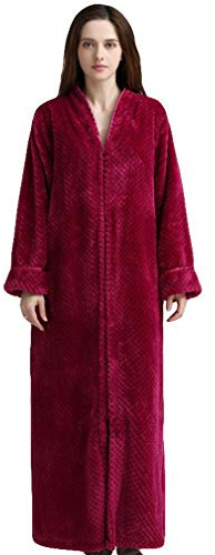 VPbao Velours Peignoir de Bain Femme Zippé Ample Robe de Chambre Longue Buste 118cm Rose Vif