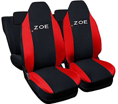 Lupex Shop Autositzbezüge kompatibel mit ZOE, Made in Italy, Polyestergewebe, komplettes Set für Vorder- und Rücksitze (Schwarz – Rot)