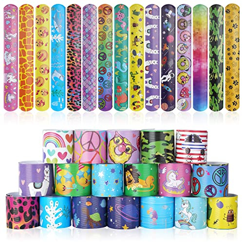 flintronic 30PCS Pulseras de Bofetadas, Slap Pulseras de Juguete, Patrón de Coche de Amor+Patrón de Mariposa Impreso, Regalo de Fiesta de Cumpleaños para Niños