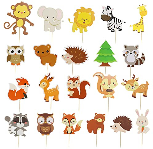 DAGORD 42 Stück Cupcake Topper Geburtstag Tiere Kindergeburtstag Kuchen Deko Waldtiere Cake Toppers Zoo Cupcake Picks Muffin Deko für Geburtstag Baby Shower Jungen oder Mädchen