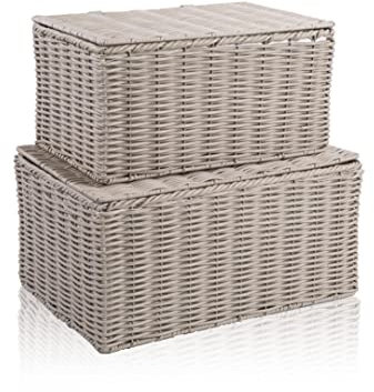 Wicker Hamper with Lid – Storage Basket for Bathroom, Wardrobe, Under Bed & More (Large)