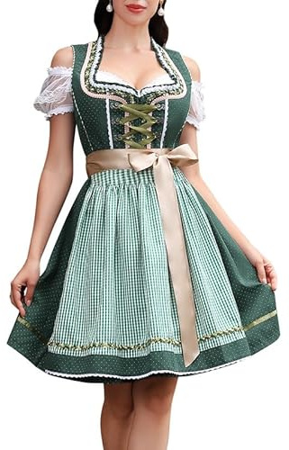 Clearlove Robe Dirndl pour femme - Robe de costume traditionnel - Robe traditionnelle traditionnelle - Chemisier pour Oktoberfest, vert, 38